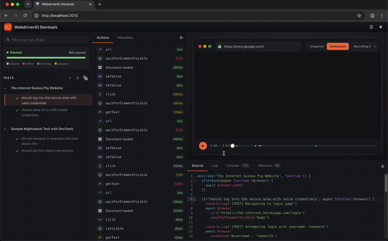 Actions, Snapshot & Command Logs Demo